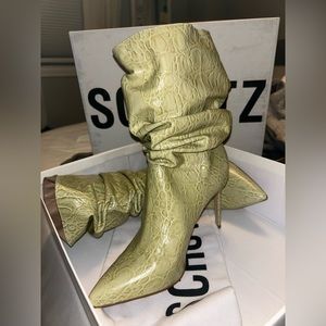 Schutz slouchy croc embossed light green booties